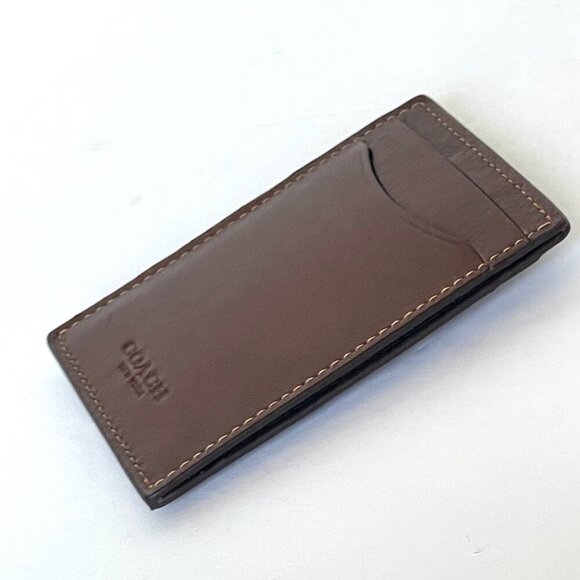 Coach Money Clip Card Case Mens Dark Saddle Leather C6702 Wallet Compact Slim - Picture 4 of 7